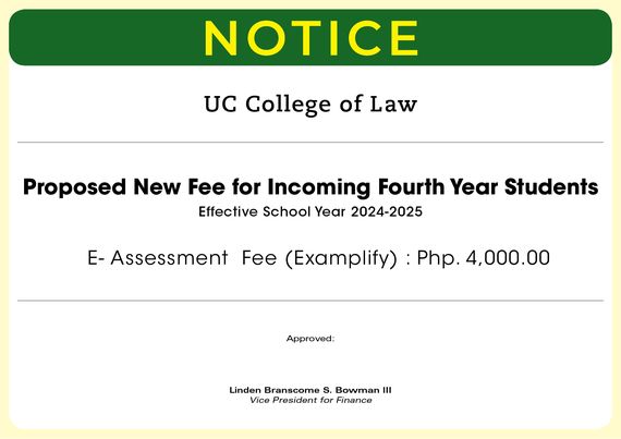 Notice: Proposed New Fee for Incoming Fourth Year Students